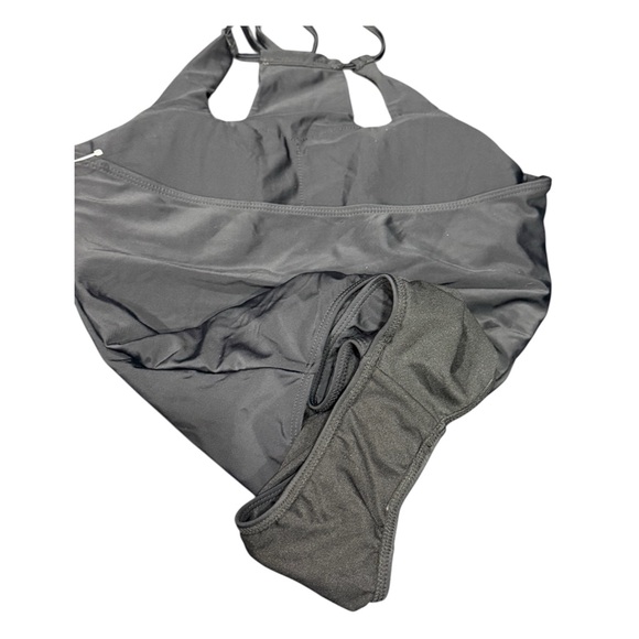 MONOB Solid Black Halter One-Piece Swimsuit Sz Large - Picture 3 of 3